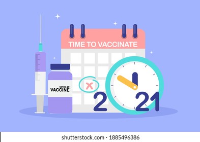 Time to vaccinate 2021 concept.Coronavirus vaccination concept. Vector Illustration