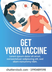 Time to vaccinate. Get your Vaccine. protect your self prevention COVID19.flat design vector illustration.