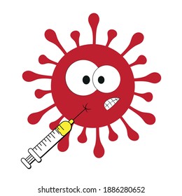 Time to vaccinate hand drawn cartoon virus and syringe.