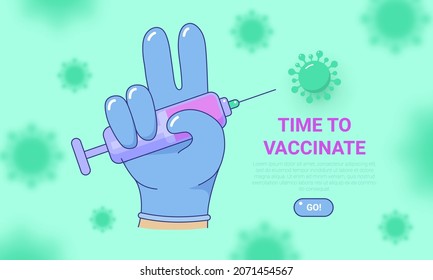 Time to vaccinate, medical center information landing page. Immunization campaign. Coronavirus prevention, vaccination, healthcare, medicare website, banner vector illustration