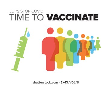 Time to vaccinate poster flyer template layout with injection with vaccine and people for vaccination. White background vaccination poster flyer banner concept image