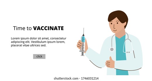 Time to vaccinate. Vector banner illustration with vaccination and immunization concept