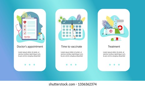 Time to vaccinate. Vector illustration syringe with vaccine, bottle, vaccination calendar and doctors. Modern vector illustration concepts for website and mobile website development, apps is presented