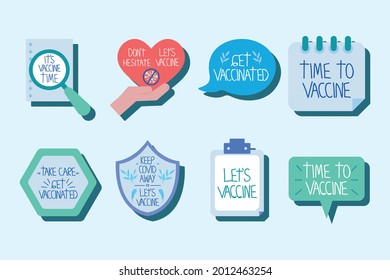 conjunto de iconos de mensajes de tiempo hasta la vacunación