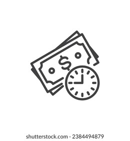 Time value of money line icon. linear style sign for mobile concept and web design. Clock and money outline vector icon. Symbol, logo illustration. Vector graphics