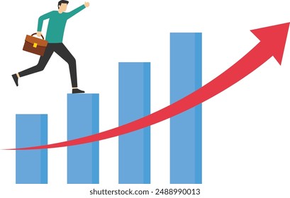 Time value of money, make profit or investment profit concept, long term investment, compound growth or successful business growth, a woman walking up a graph with hourglass metaphor.