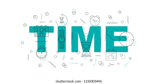 Time vector banner. Word with line icon. Vector background