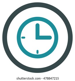 Time vector bicolor rounded icon. Image style is a flat icon symbol inside a circle, soft blue colors, white background.