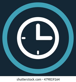Time vector bicolor rounded icon. Image style is a flat icon symbol inside a circle, blue and white colors, dark blue background.