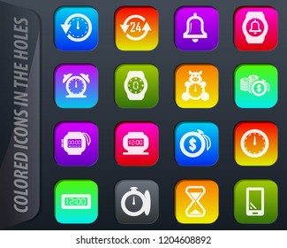 Time vector colored icons in the holes easily adapt to any background