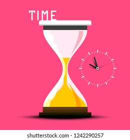 Time Vector Design with Hourglass on Pink Background