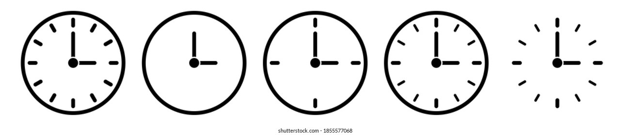 Time vector icon. Clock thin line isolated icons. Watch black symbol white background. Work hours concept. time management logo stock illustration