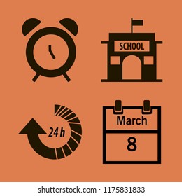 time vector icons set. with march calendar, update hours, school and alarm in set