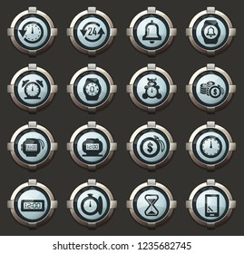 Time vector icons in the stylish round buttons for mobile applications and web