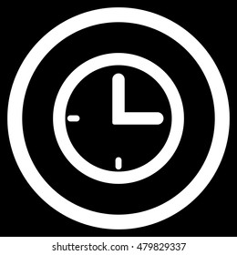 Time vector rounded icon. Image style is a flat icon symbol inside a circle, white color, black background.