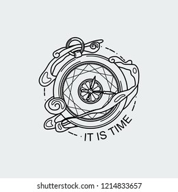It is time. Vintage illustration of thin line clock timer icon. Vector graphic design logo, print, label, badge, sticker, emblem, sign, identity.