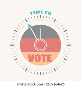 Time to vote words on clock face. Flag of Germany