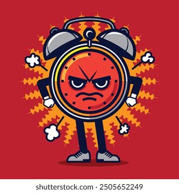 Time waits for no one! Capture the essence with our vector art of an angry clock. Perfect for your next bold project. Grab it now and don't waste a second!