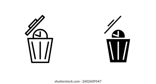 Time waste flat Icons in line outline and flat solid style on white background