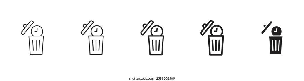 Time waste icons in black outline, solid and colored style