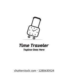 time watch clock and traveler bag trip journey logo icon vector template