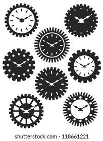 Time Watch or Clocks in Mechanical Gears Silhouette Outline Vector Illustration