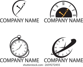 Time Watch Flat Minimalist Logo Design Set Vintage Clock Vector