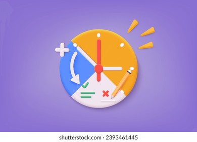 Time watch minimal for manage concept of time, service and support around clock. 3D web Vector Illustrations.