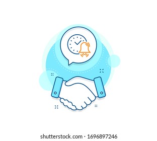 Time or watch sign. Handshake deal complex icon. Alarm bell line icon. Agreement shaking hands banner. Alarm bell sign. Vector