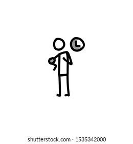Time watch stick figure vector illustration. Hand drawn late deadline clipart. Clock timer stickman. 