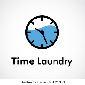 Time watch of water laundry abstract vector and logo design or template clock business icon of company identity symbol concept