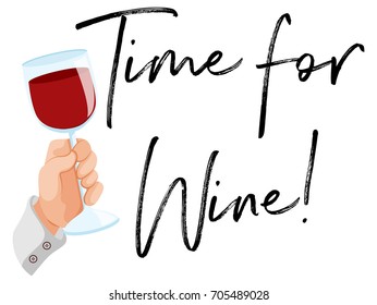 Tiempo para el vino con un vaso de ilustración de vino tinto