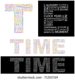 TIME. Word collage. Vector illustration. Illustration with different association terms.