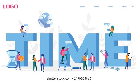 Time word, Time management, Business Operations Planning and Scheduling Concept. for web page, banner, presentation, social media, documents, cards, posters. Vector illustration