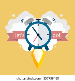 Time to work. Clock soaring up. Vector Design