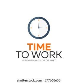 Time to work. Time management. Watch. Vector flat illustration
