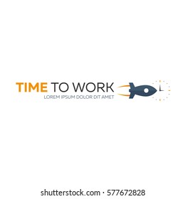 Time to work. Time management. Watch. Vector flat illustration