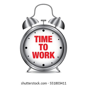 Time to Work on retro alarm clock, vector illustration