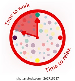 Time to work and time to relax. Period of the clock. Pareto principle