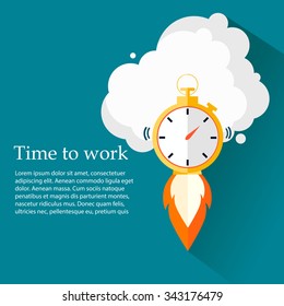 Time to work. Time is running out.Clock,Stopwatch soaring up. Vector Design