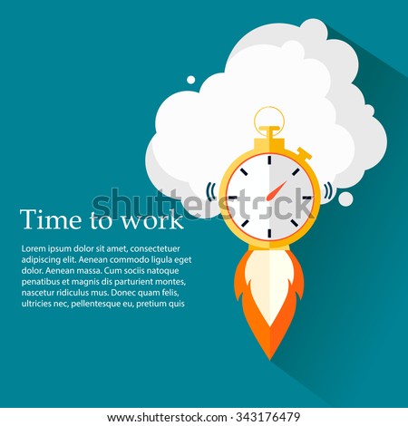 Time to work. Time is running out.Clock,Stopwatch soaring up. Vector Design