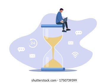 Time to work. Time-management project plan schedule. Sand clock. Flat vector illustration.