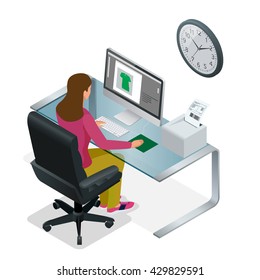 Time to work. Time-management project plan schedule. Sand clock. Flat 3d vector isometric illustration.