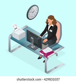 Time to work. Time-management project plan schedule. Sand clock. Flat 3d vector isometric illustration.