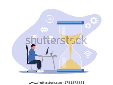 Time to work. Time-management project plan schedule. Sand clock. Flat vector illustration