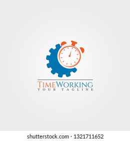 time working logo template, gear logo, clock, technology vector design for business corporate,illustration element.