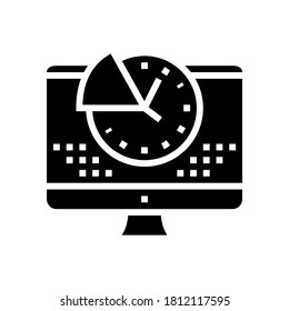 tiempo para trabajar en el vector de iconos de glifo de ordenador. tiempo para trabajar en el signo de computadora. símbolo de contorno aislado ilustración negra
