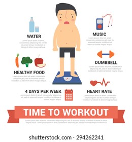 Time to workout, diet, gym, fitness, infographic vector illustration