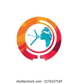 Time world vector logo design template. Time planet symbol or icon.