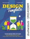 Time of young and senior people. Couples standing near hourglass flat vector illustration. Age, lifespan, generation concept for banner, website design or landing web page